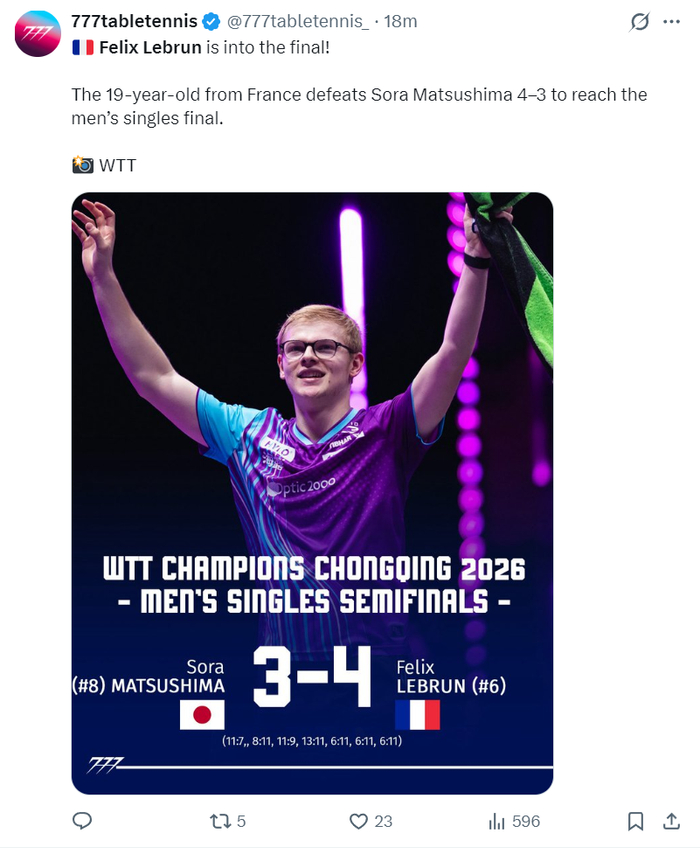 19岁法国新星费利克斯-勒布伦重庆赛半决赛上演